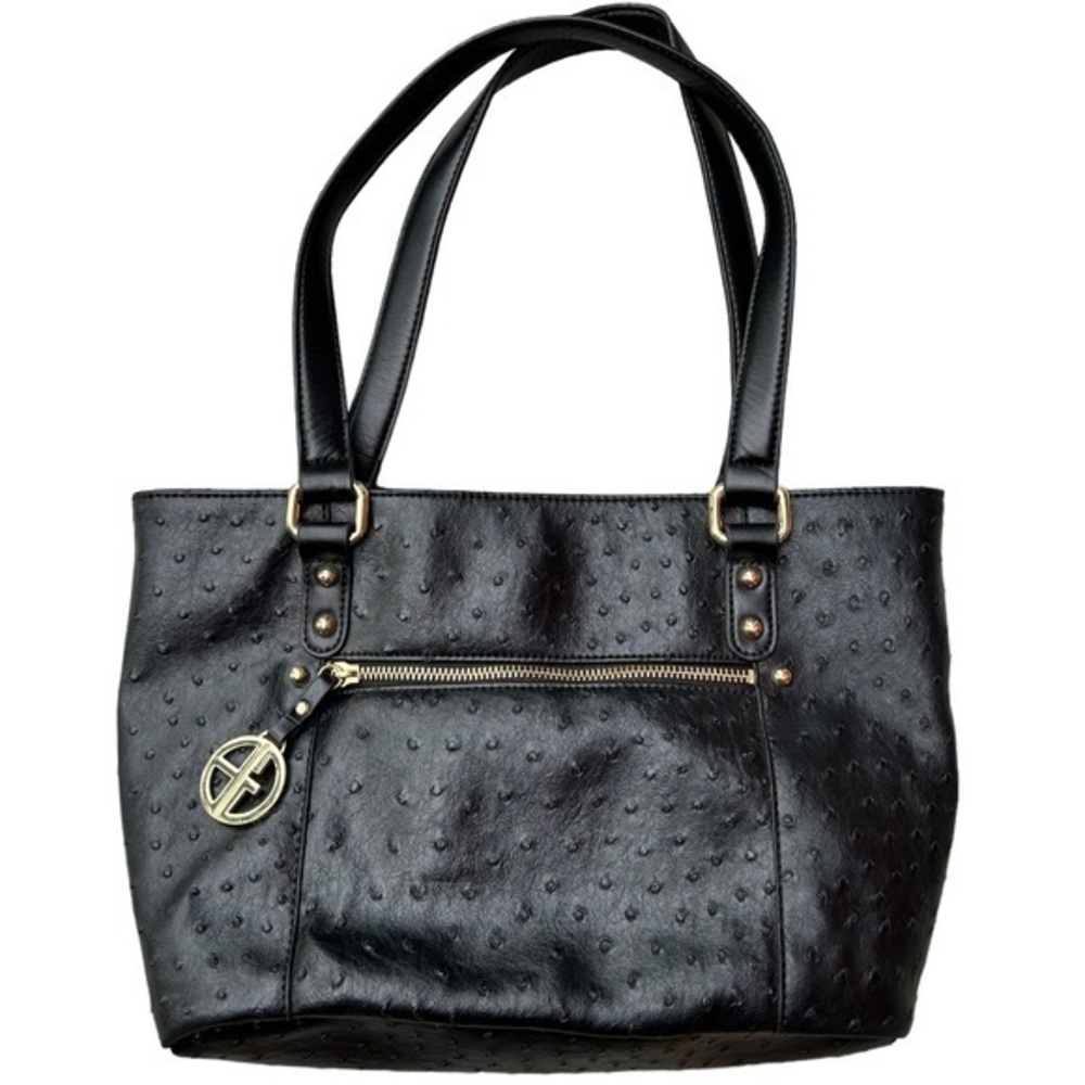 Giani Bernini Leather Black Ostrich Embossed Shoulder Bag